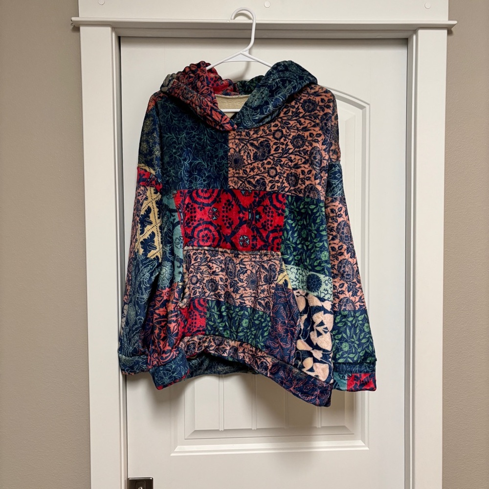 Johnny Was Biya Olivia Sherpa Mulitcolor Patchwork Pullover Hoodie - Picture 2 of 7